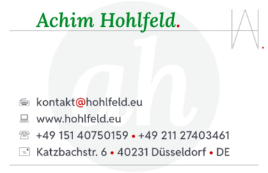 Achim Hohlfeld · Katzbachstraße 6 · 40231 Düsseldorf · Bundesrepublik Deutschland · kontakt@hohlfeld.eu