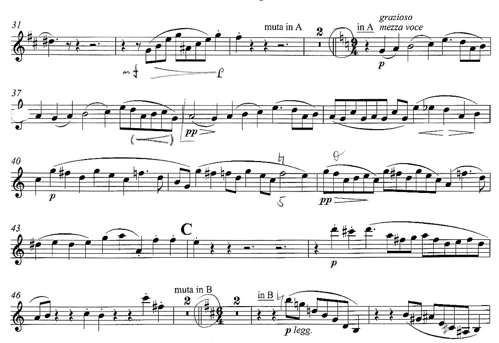Johannes Brahms' 3 Sinfonie, 1. Satz, Klarinette 1 A/B, Ausschnitt Blatt 1