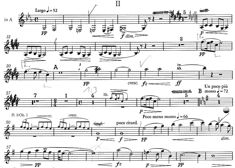 Antonin Dvorak: Sinfonie Nr. 9 e-Moll, 2. Satz (Anfang), Klarinette 1 in A/B